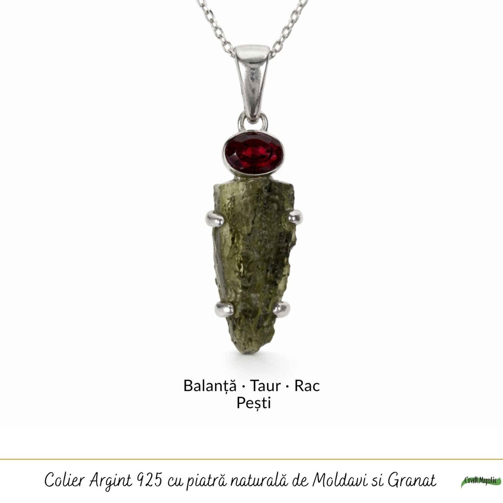 Colier cu Moldavit și Granat – CraftMystic