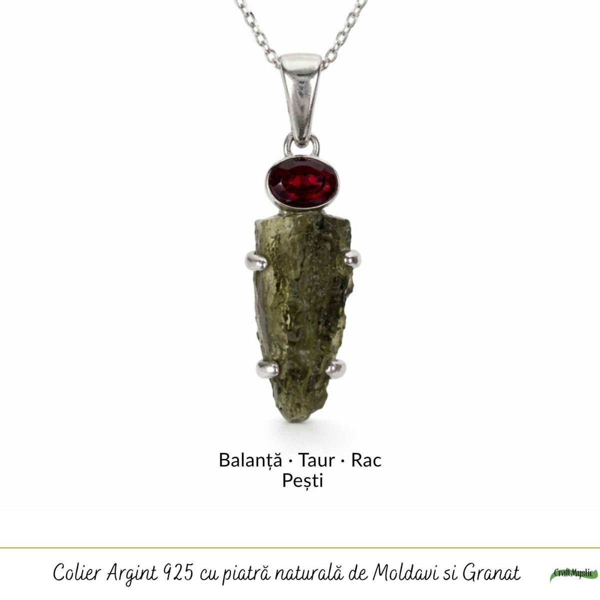 Colier cu Moldavit și Granat – CraftMystic