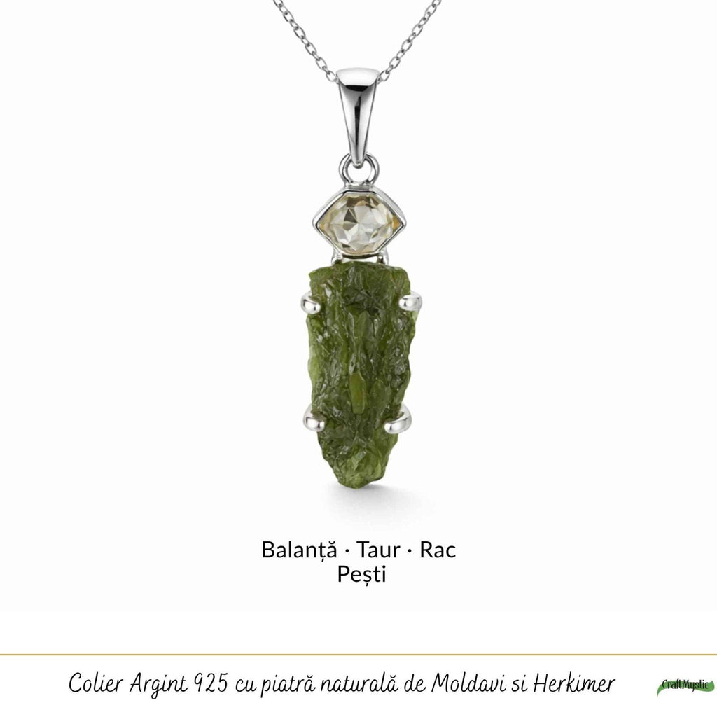 Colier cu Moldavit și Diamant Herkimer, Argint 925 – CraftMystic