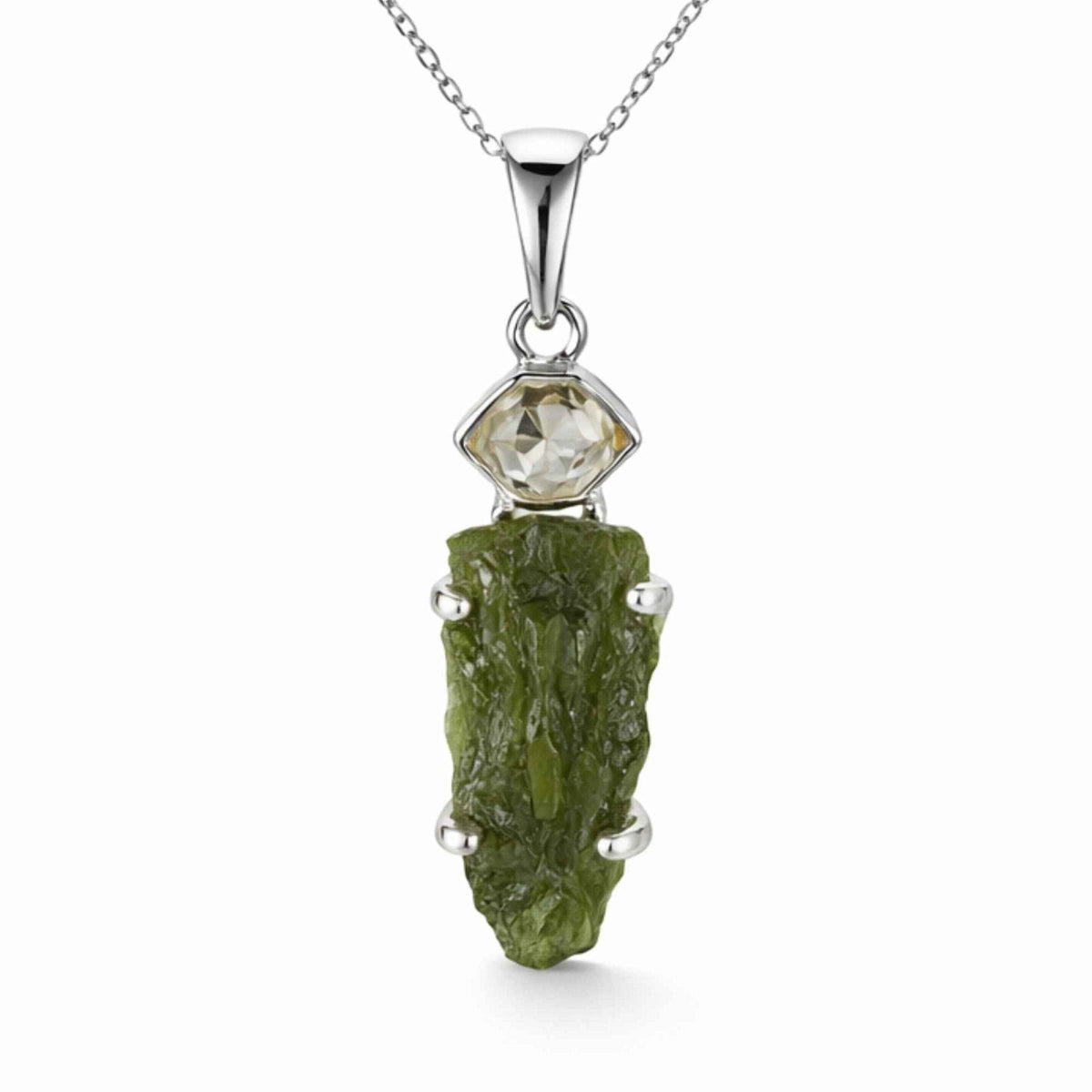 Colier cu Moldavit și Diamant Herkimer, Argint 925 – CraftMystic