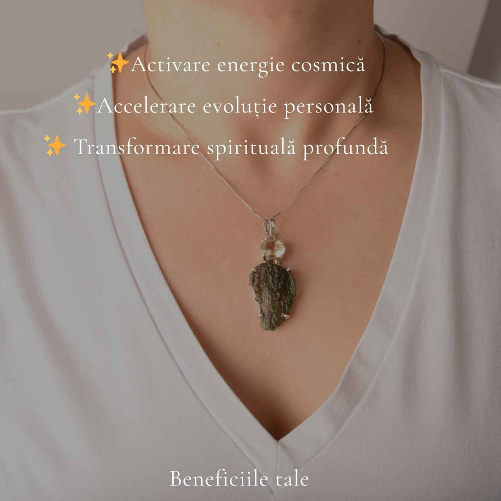 Colier cu Moldavit și Piatra Desertului, Argint 925 – CraftMystic