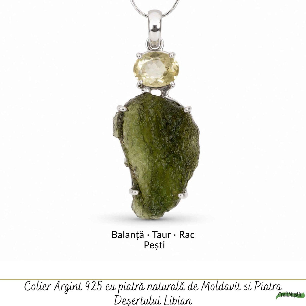Colier cu Moldavit și Piatra Desertului, Argint 925 – CraftMystic