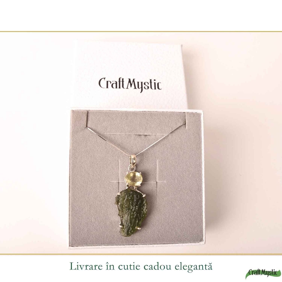 Colier Argint 925 cu Moldavit si Piatra Desertului Libian – Energie si Claritate