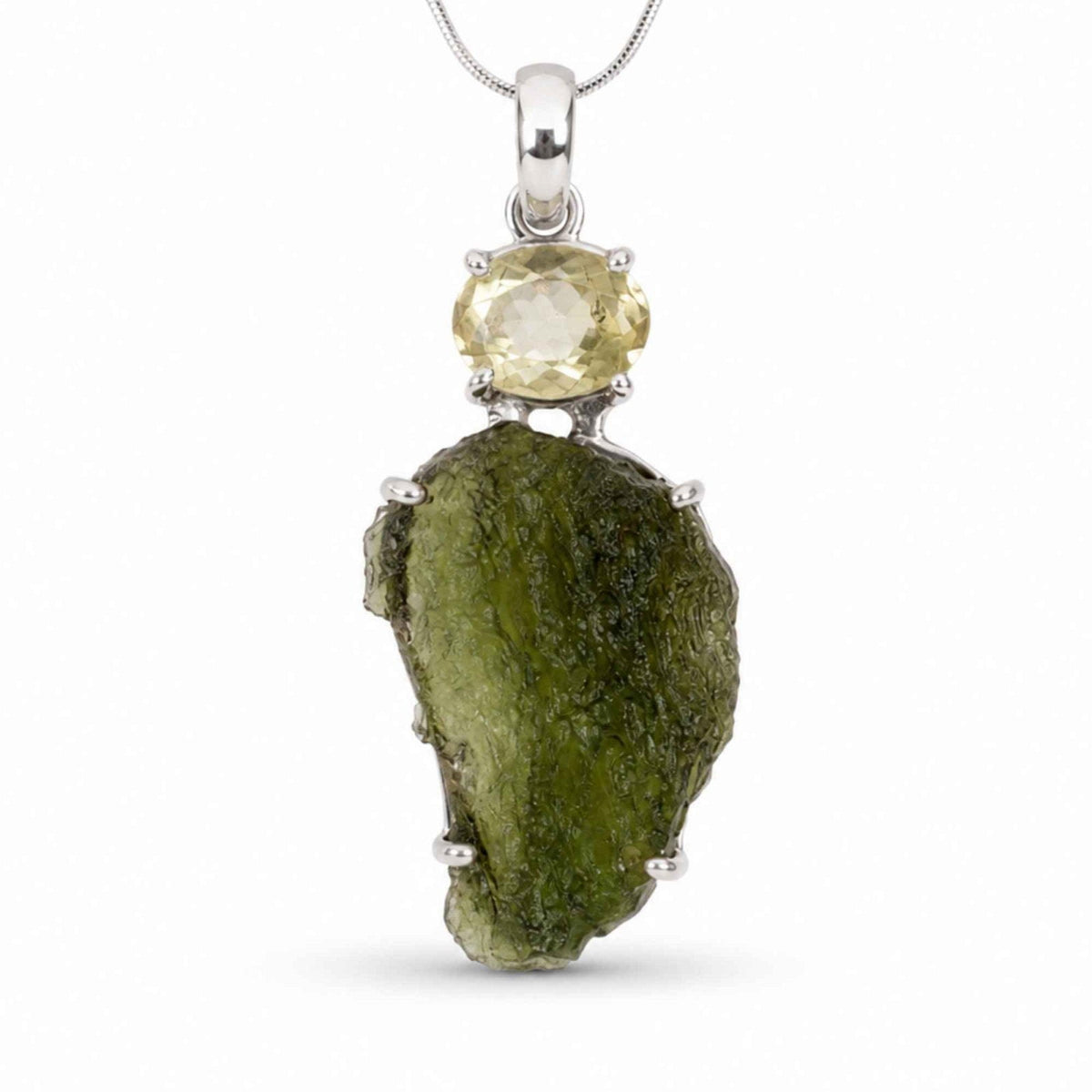 Colier cu Moldavit și Piatra Desertului, Argint 925 – CraftMystic