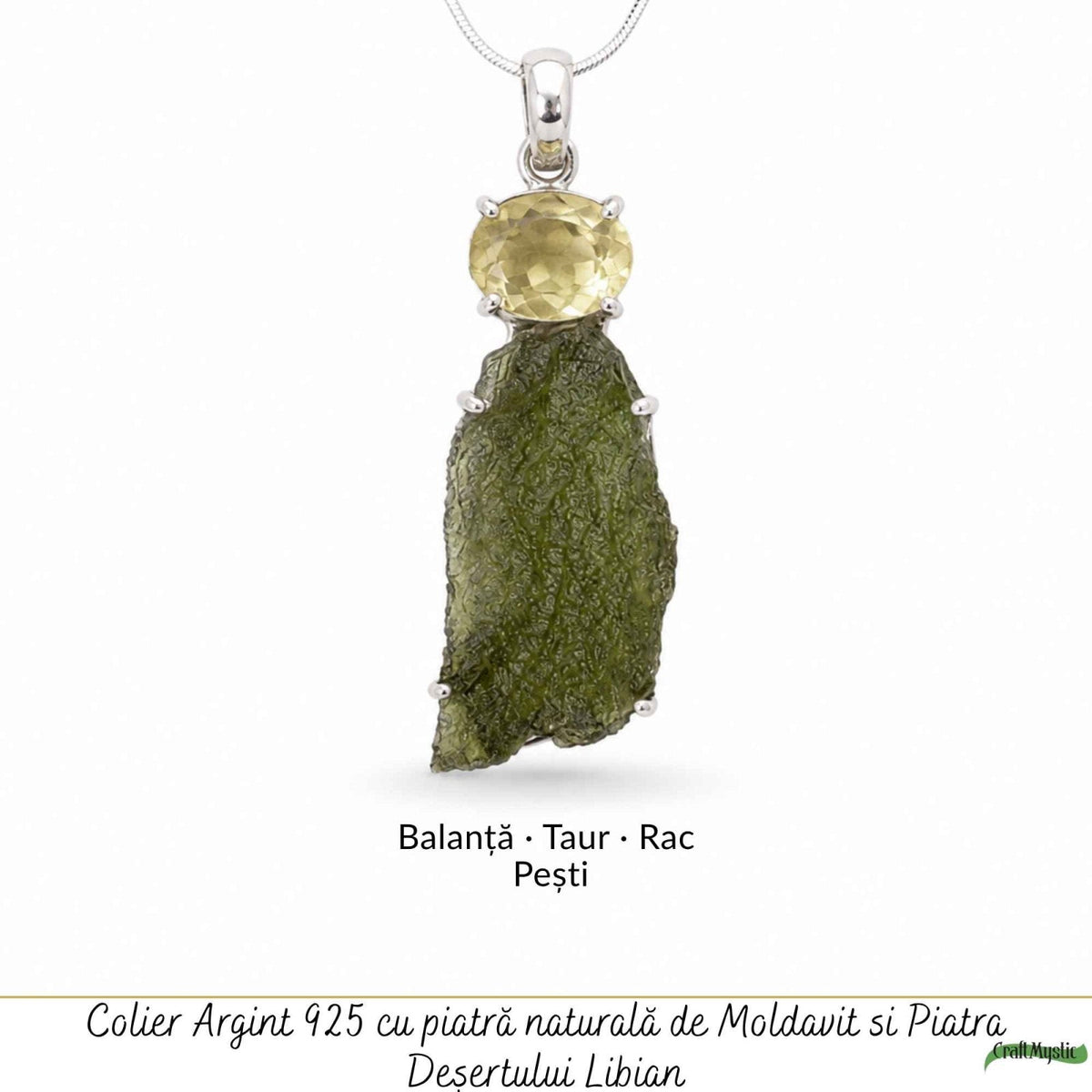 Colier cu Moldavit și Piatra Desertului, Argint 925 – CraftMystic