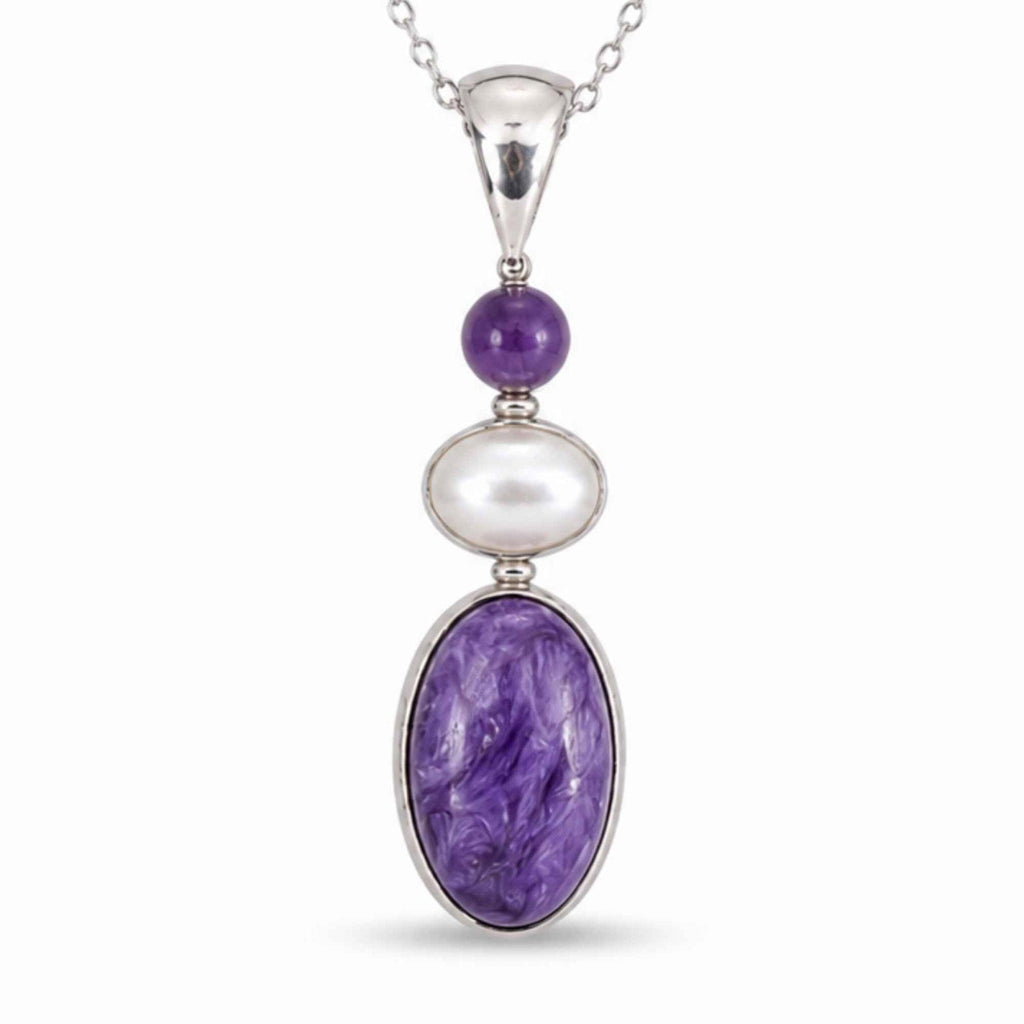 Colier cu Charoit, Perlă și alte cristale, Argint 925 – CraftMystic