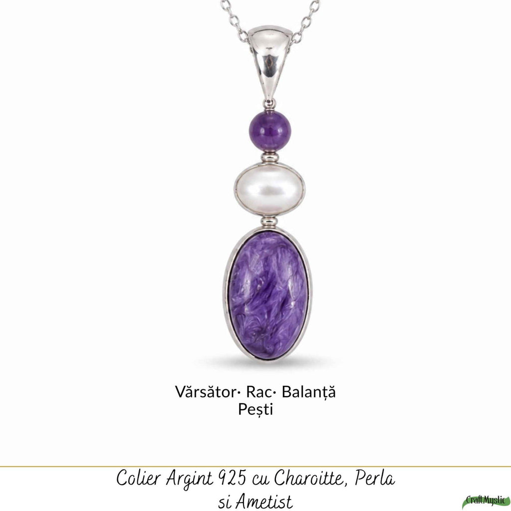 Colier cu Charoit, Perlă și alte cristale, Argint 925 – CraftMystic