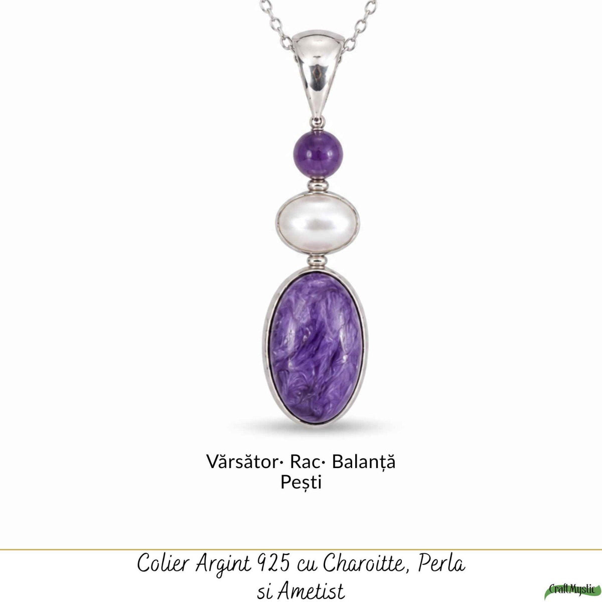Colier cu Charoit, Perlă și alte cristale, Argint 925 – CraftMystic