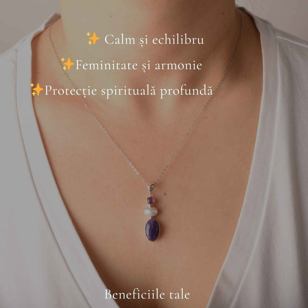 Colier cu Charoit, Perlă și alte cristale, Argint 925 – CraftMystic