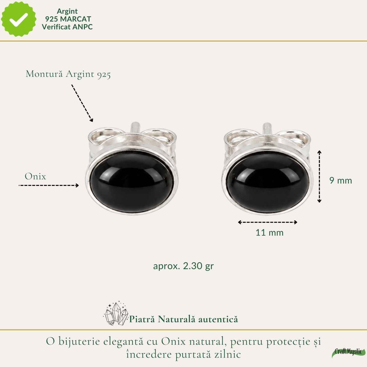 Cercei cu Onix, Argint 925 – CraftMystic