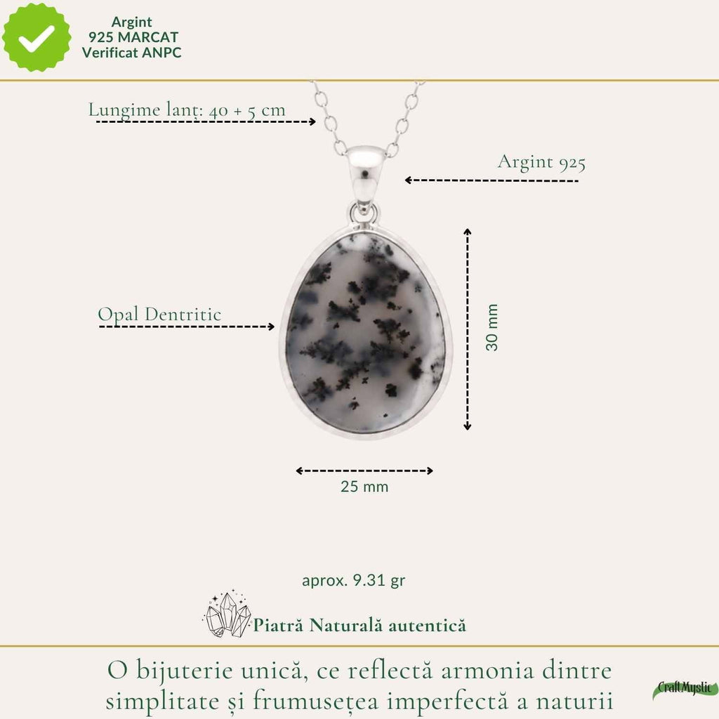 Colier cu Opal Dendritic, Argint 925 – CraftMystic