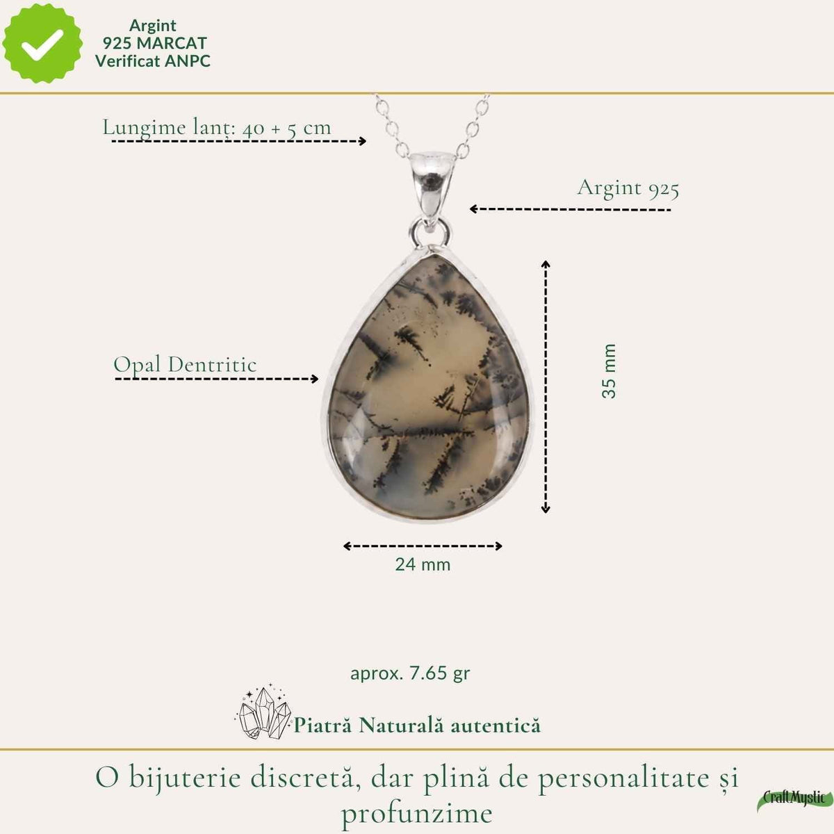 Colier cu Opal Dendritic, Argint 925 – CraftMystic