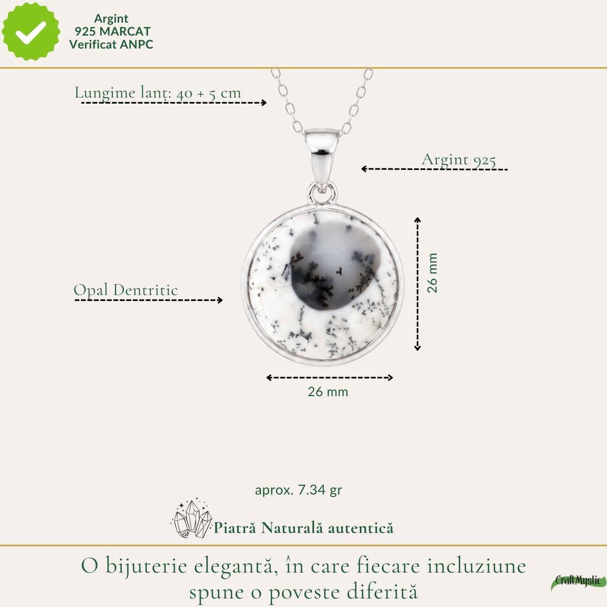 Colier cu Opal Dendritic, Argint 925 – CraftMystic