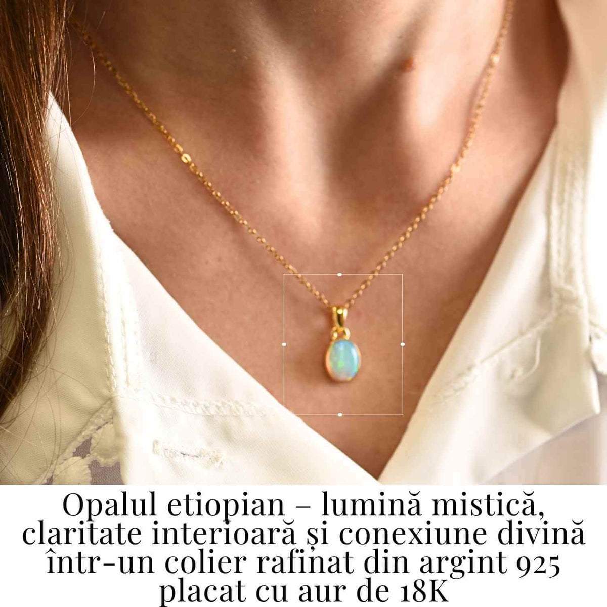 Colier cu lant inox si Opal Etiopian montura Argint 925 cu Aur 18K– Claritate si Intuitie