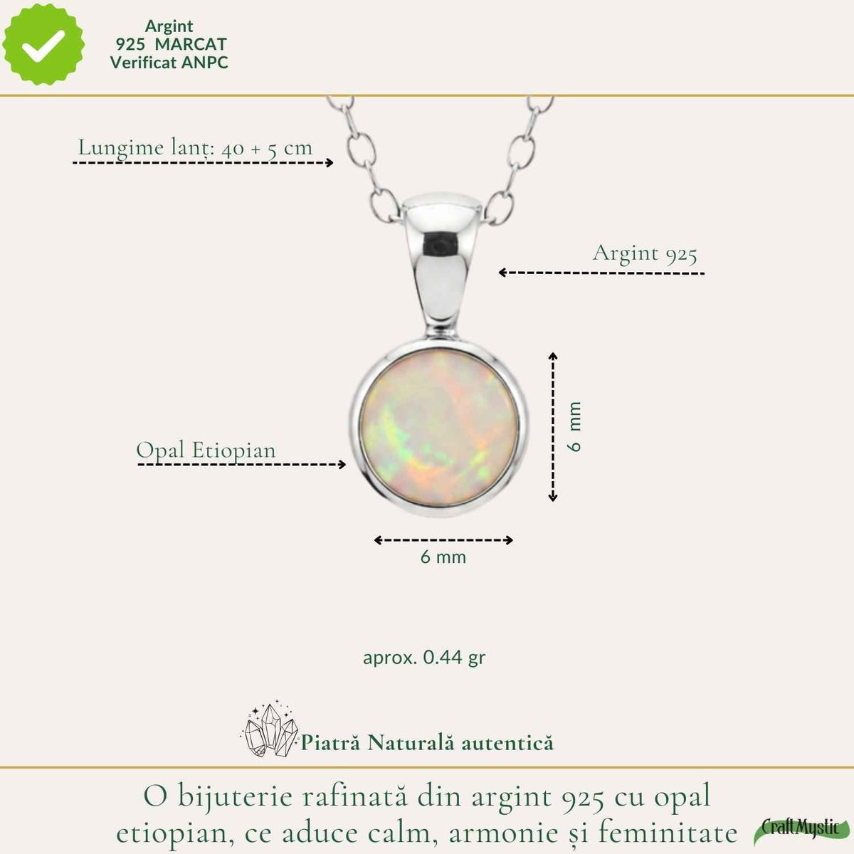 Colier cu Opal, Argint 925 – CraftMystic