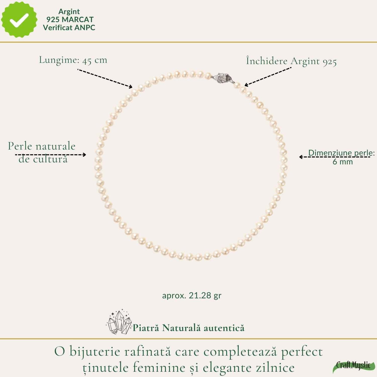 Colier cu Perlă, Argint 925 – CraftMystic