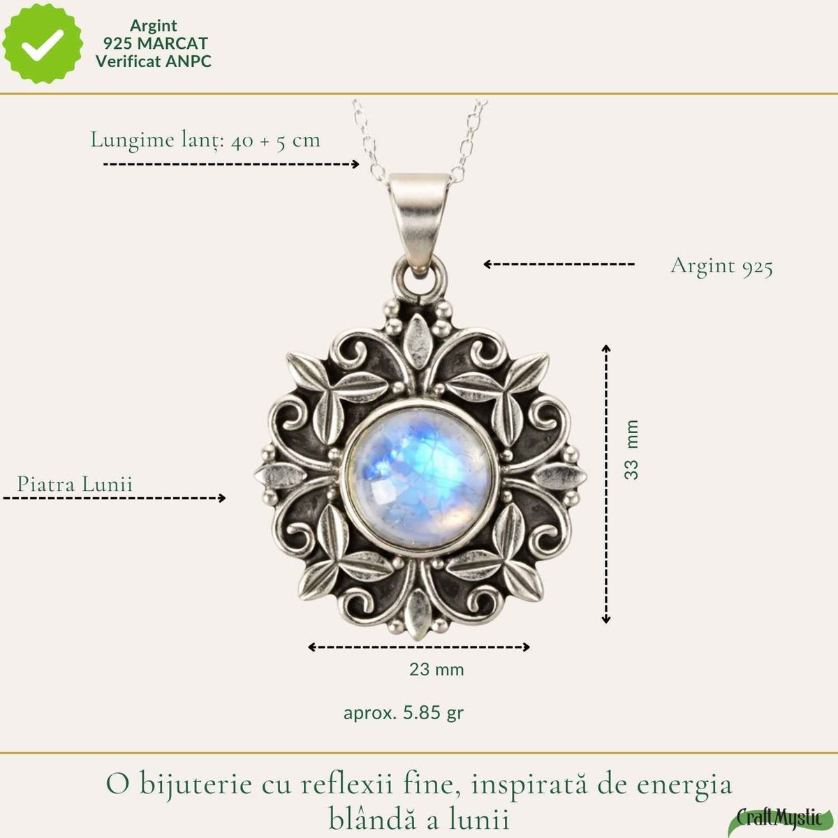 Colier cu Piatra Lunii, Argint 925 – CraftMystic
