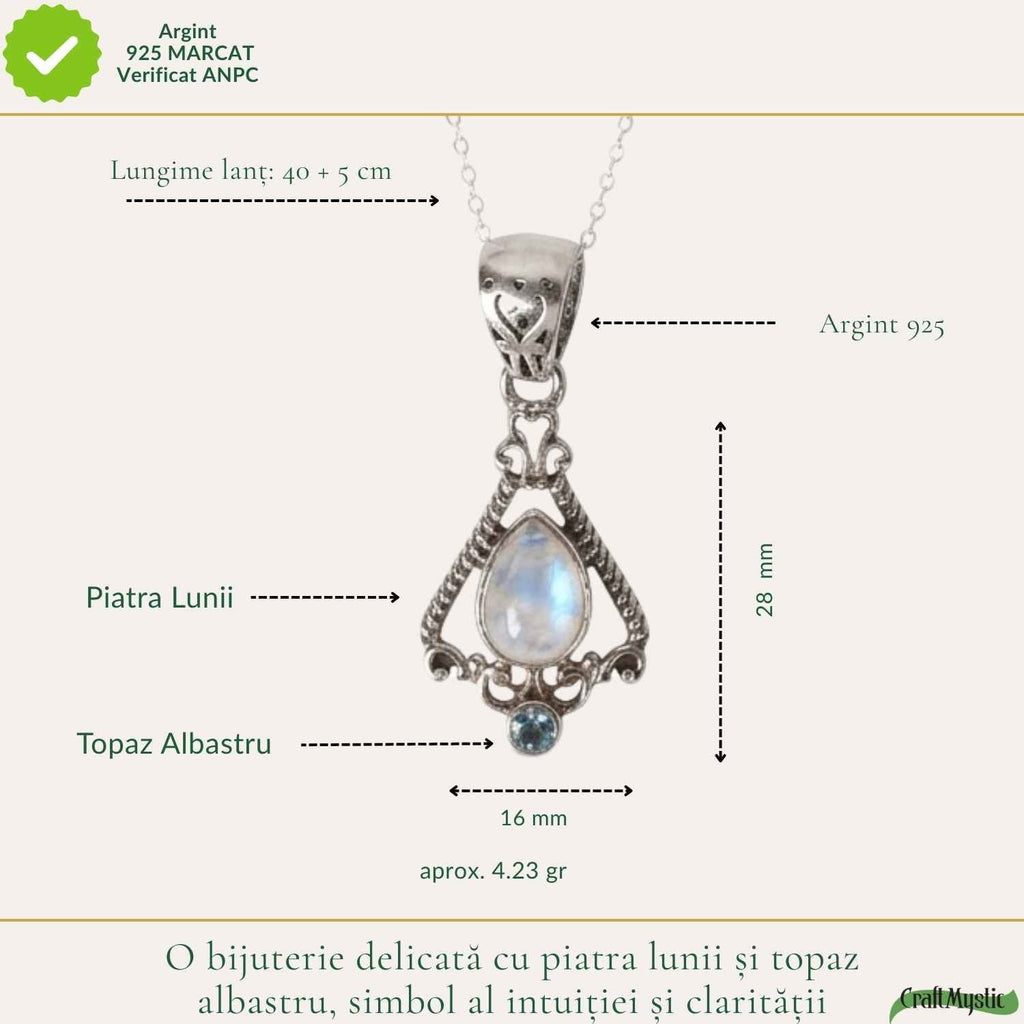 Colier cu Piatra Lunii și Topaz, Argint 925 – CraftMystic