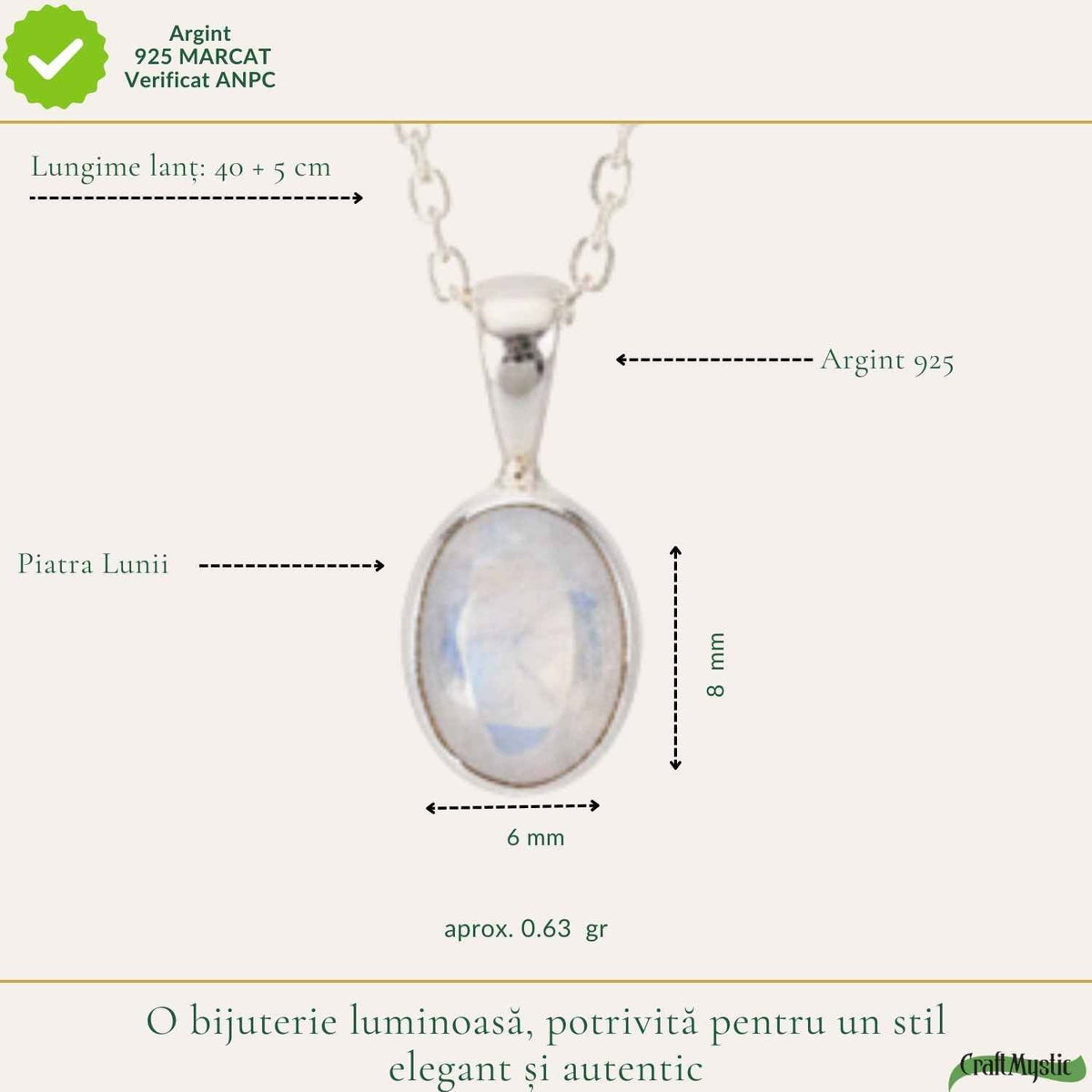 Colier cu Piatra Lunii, Argint 925 – CraftMystic