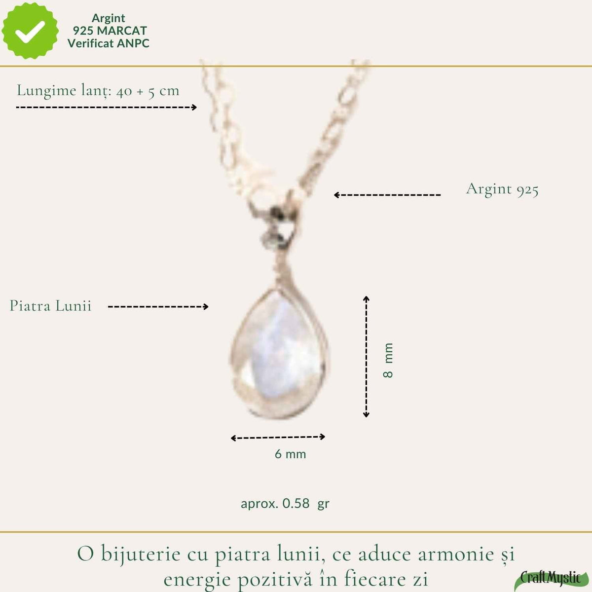 Colier cu Piatra Lunii, Argint 925 – CraftMystic