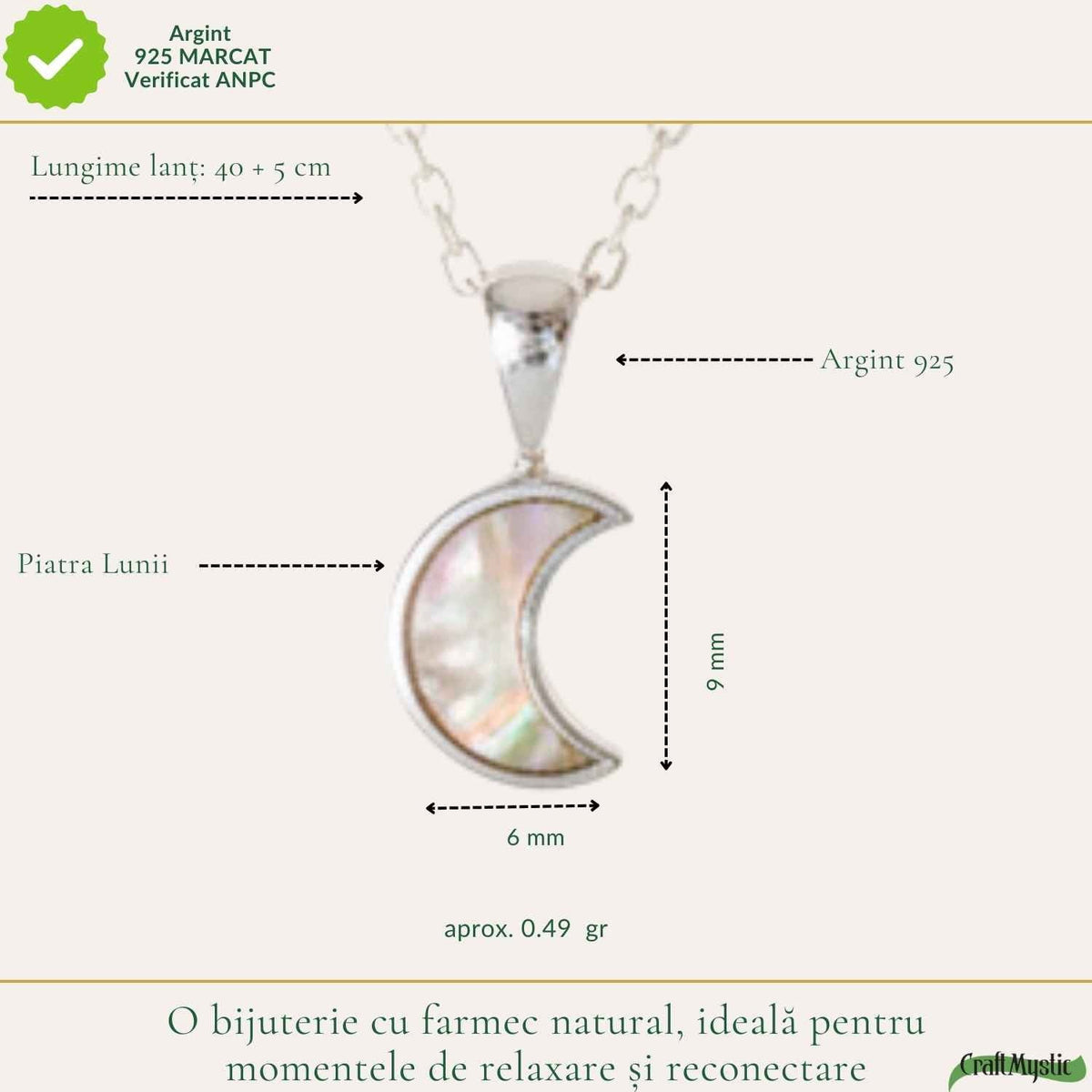 Colier cu Piatra Lunii, Argint 925 – CraftMystic
