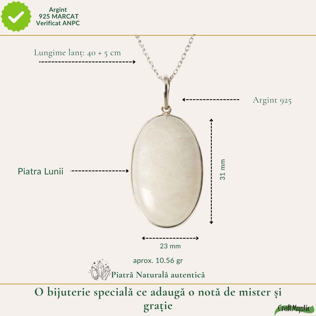 Colier cu Piatra Lunii, Argint 925 – CraftMystic