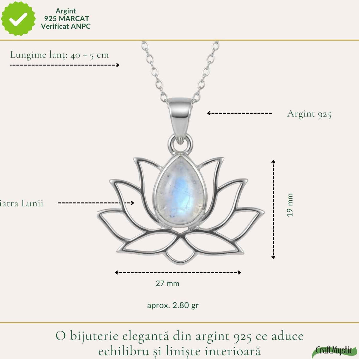 Colier cu Piatra Lunii, Argint 925 – CraftMystic