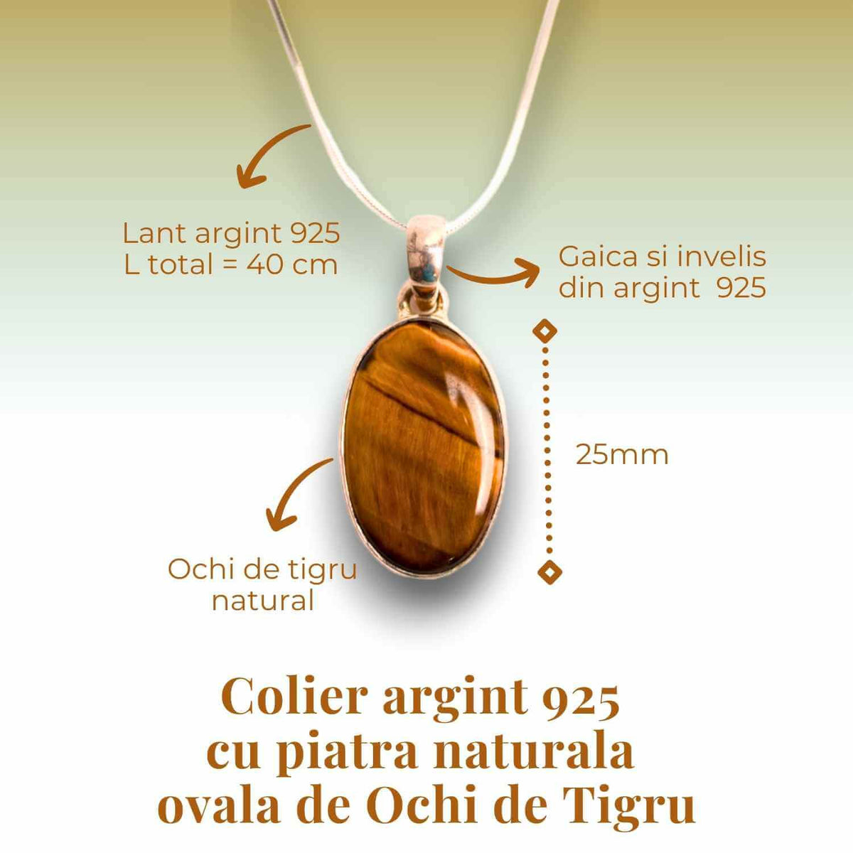 Colier Argint 925 - Ochi de Tigru Natural pentru Incredere