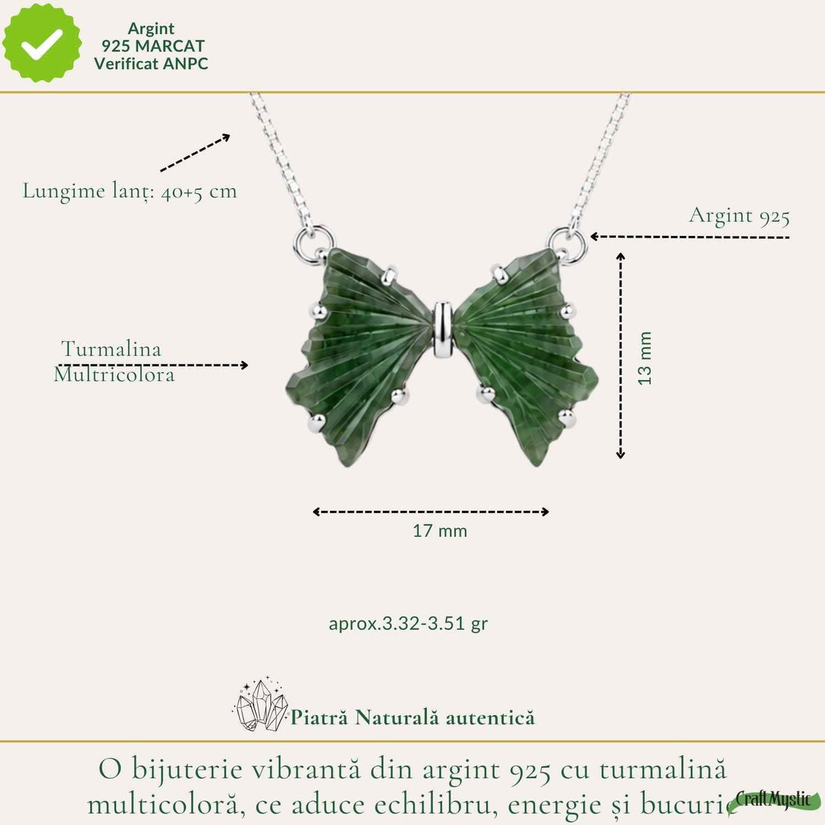 Colier cu Turmalină Multicoloră, Argint 925 – CraftMystic