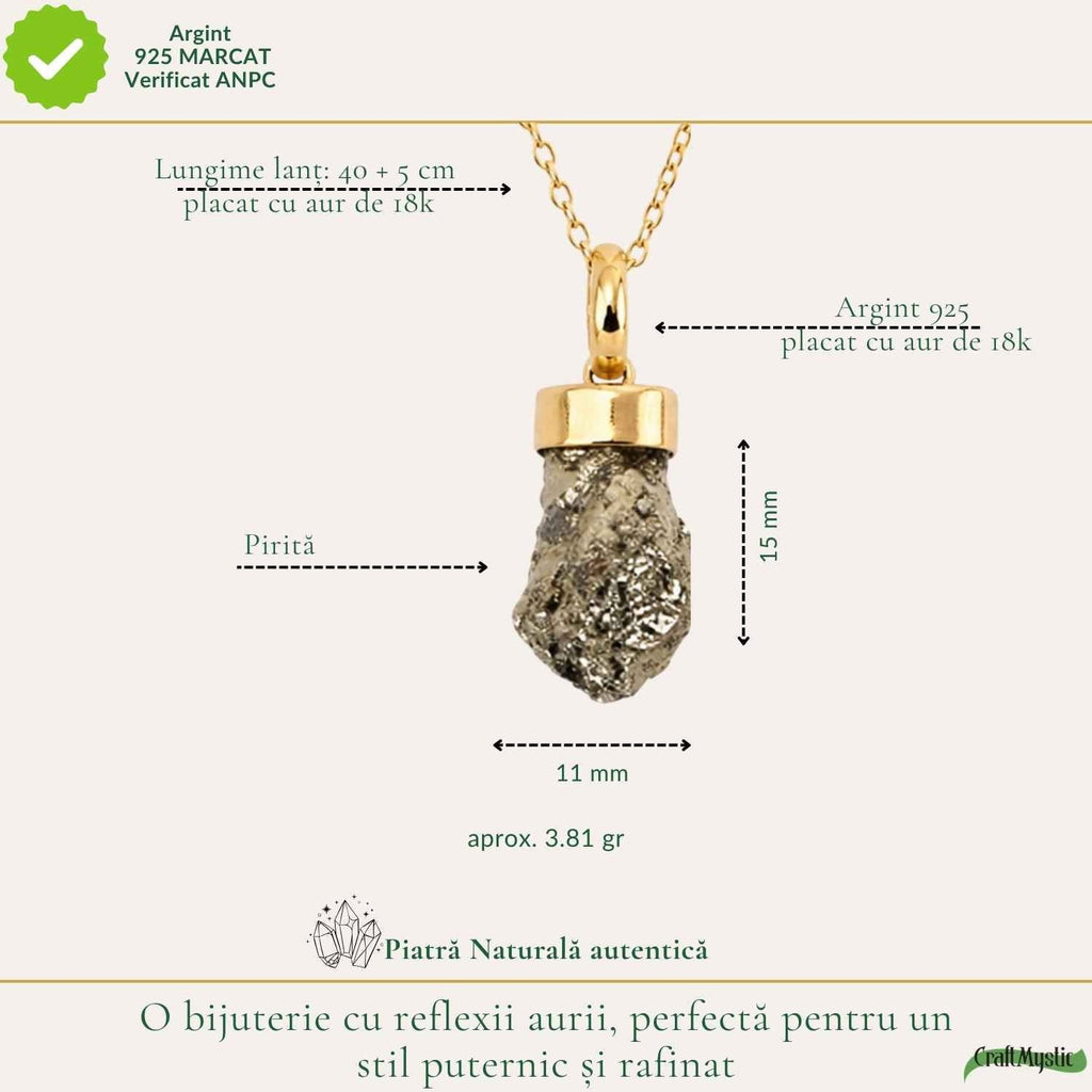 Colier cu Pirită, Argint 925 placat aur 18k – CraftMystic