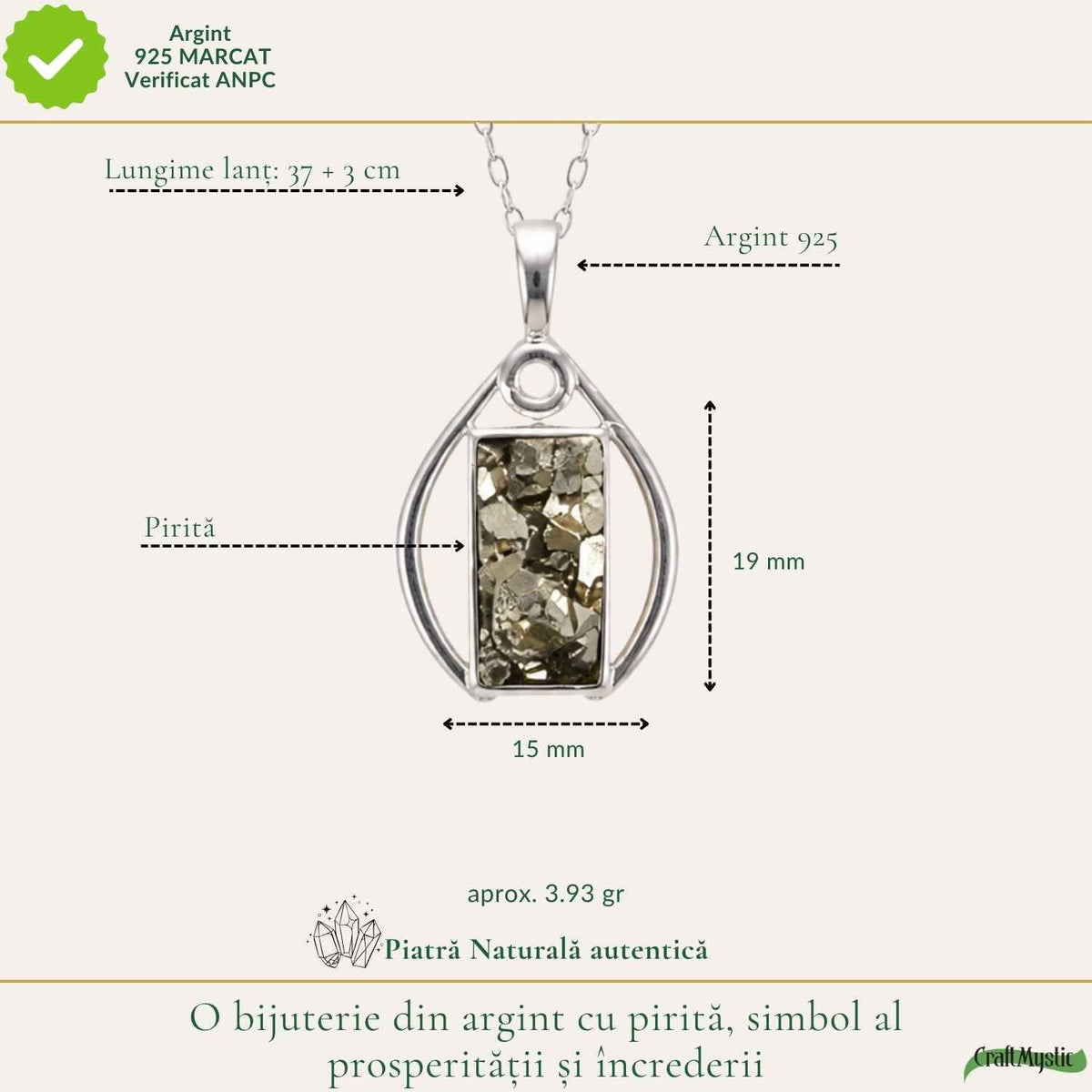 Colier cu Pirită, Argint 925 – CraftMystic