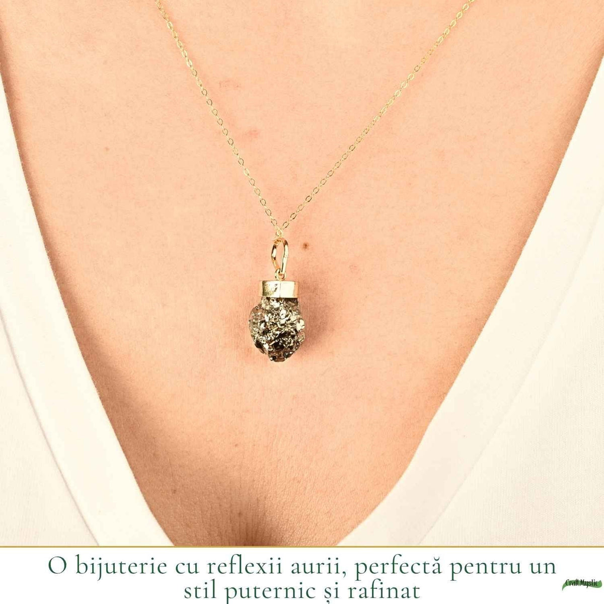 Colier cu Pirită, Argint 925 placat aur 18k – CraftMystic