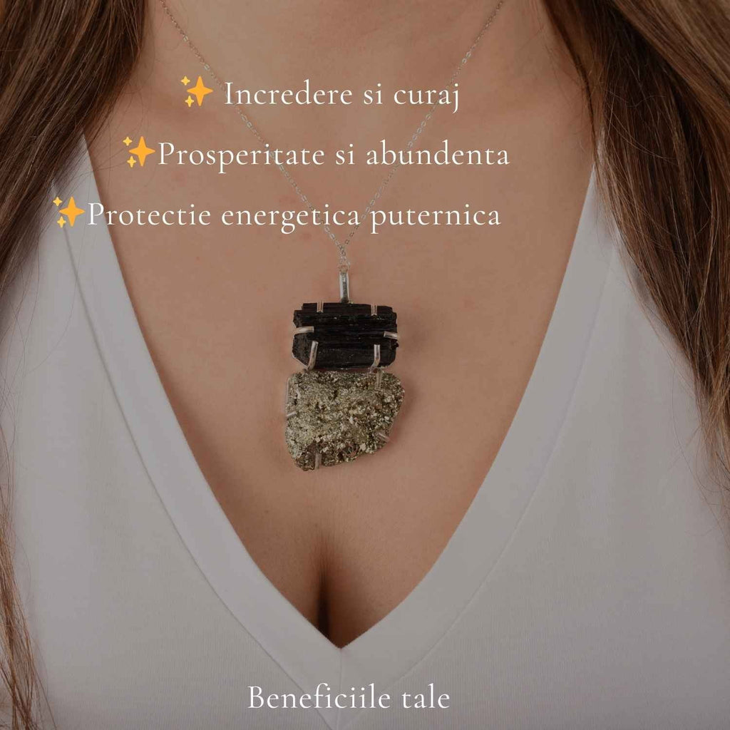 Colier cu Pirită și Turmalină – CraftMystic