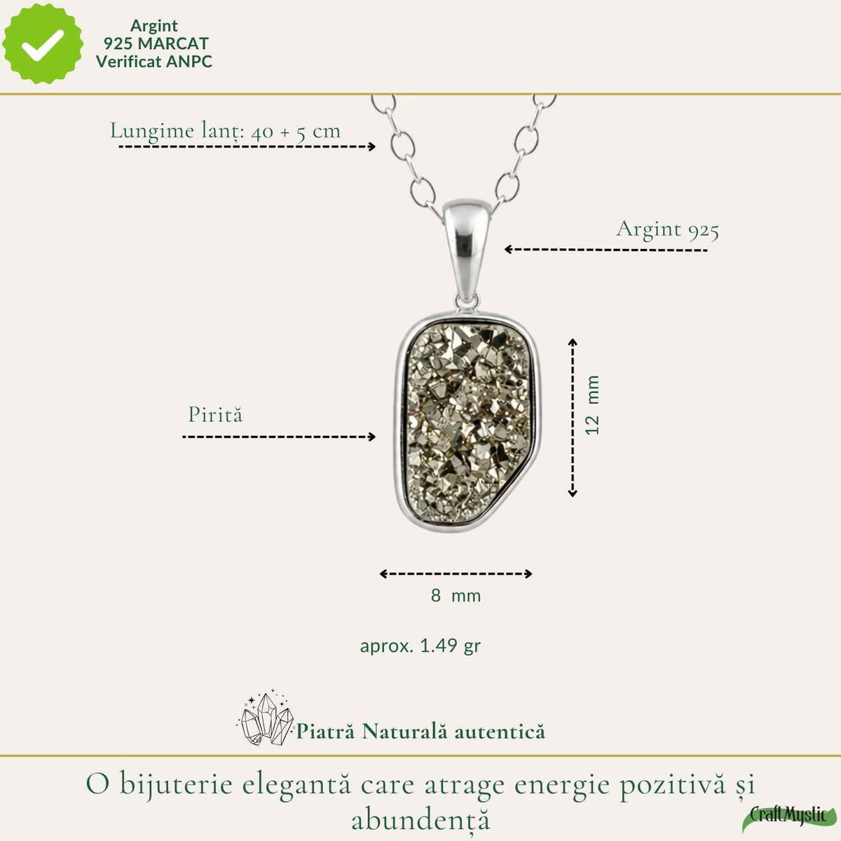 Colier cu Pirită, Argint 925 – CraftMystic