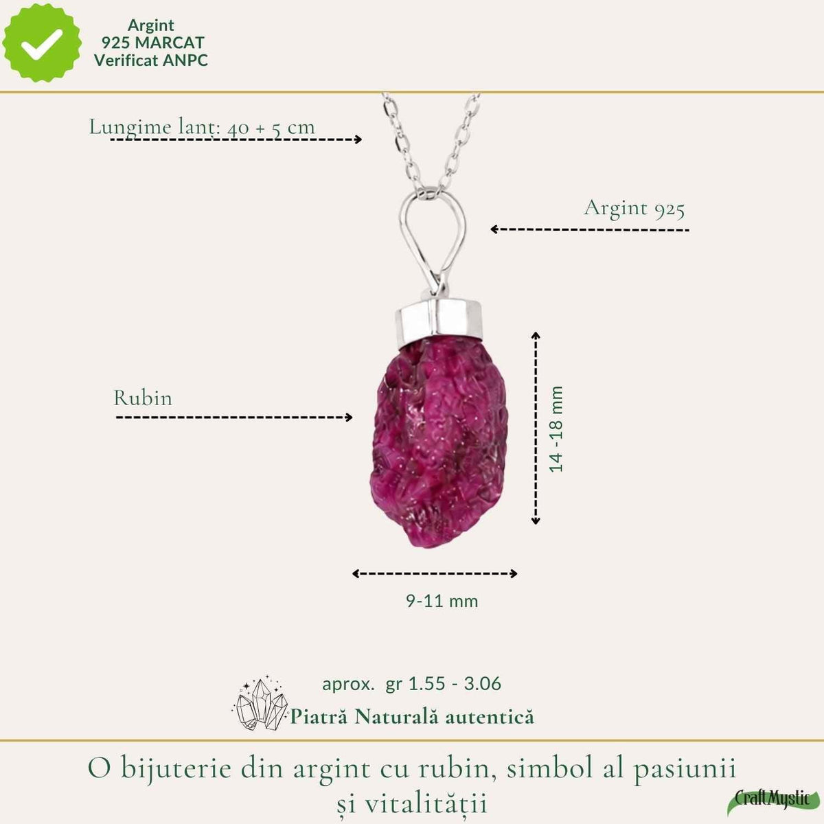Colier cu Rubin, Argint 925 – CraftMystic