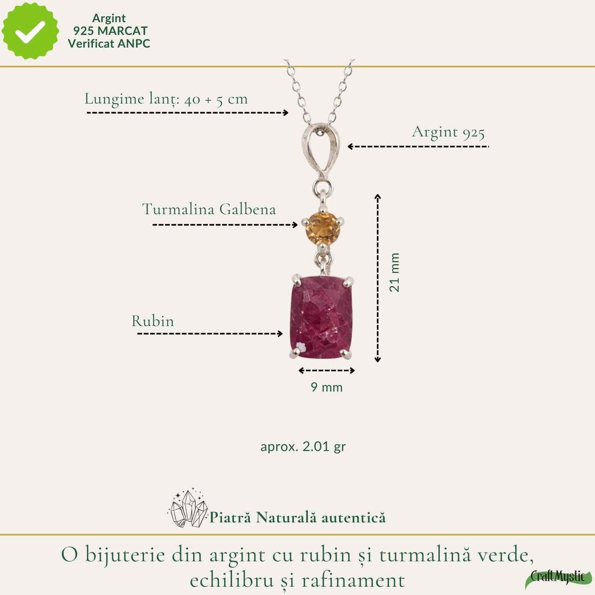 Colier cu Rubin și Turmalină – CraftMystic