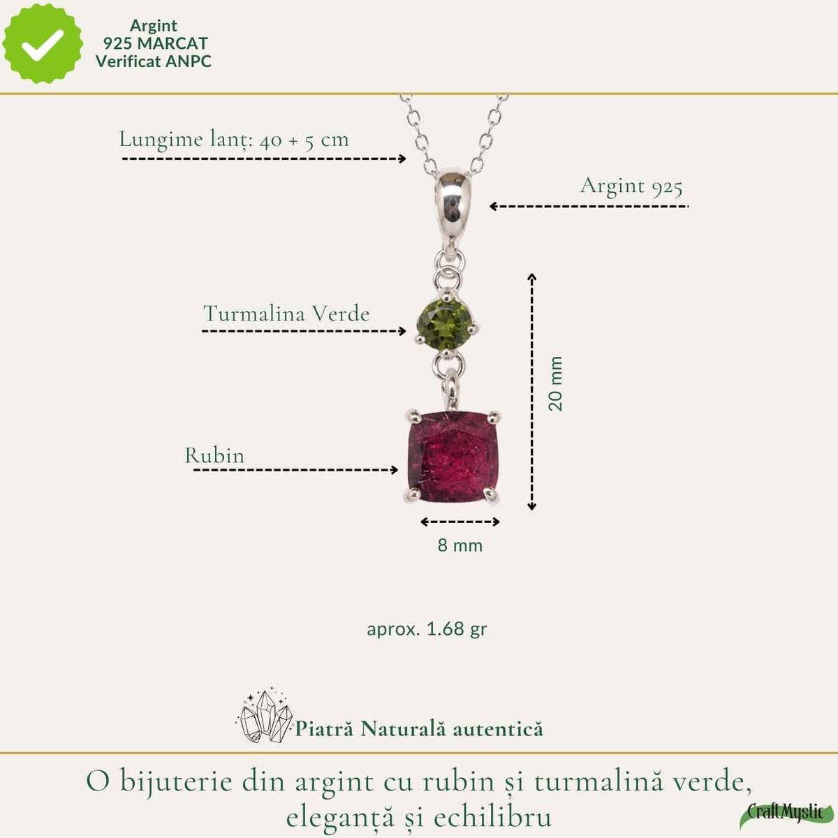 Colier cu Rubin și Turmalină Verde – CraftMystic