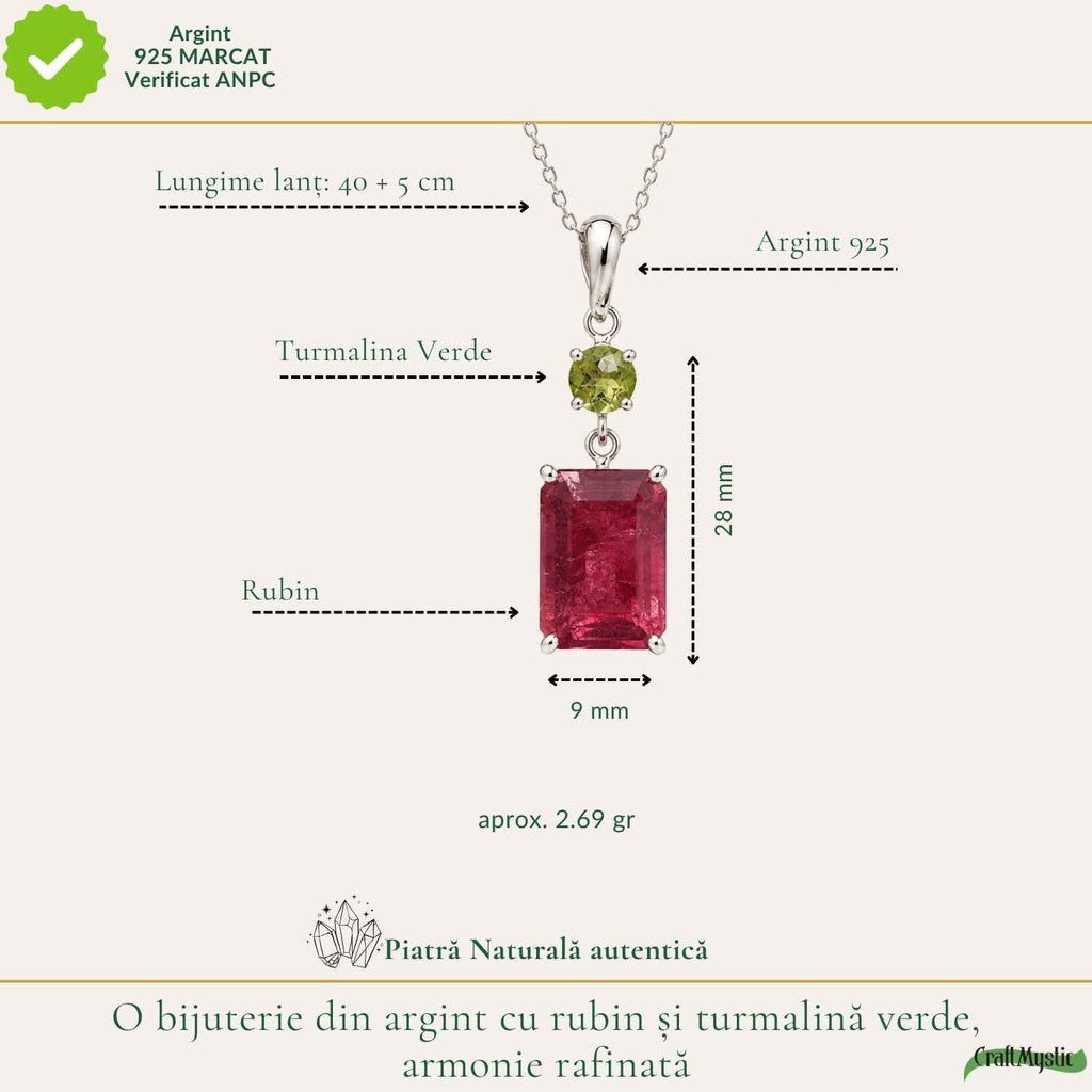 Colier cu Rubin și Turmalină Verde – CraftMystic