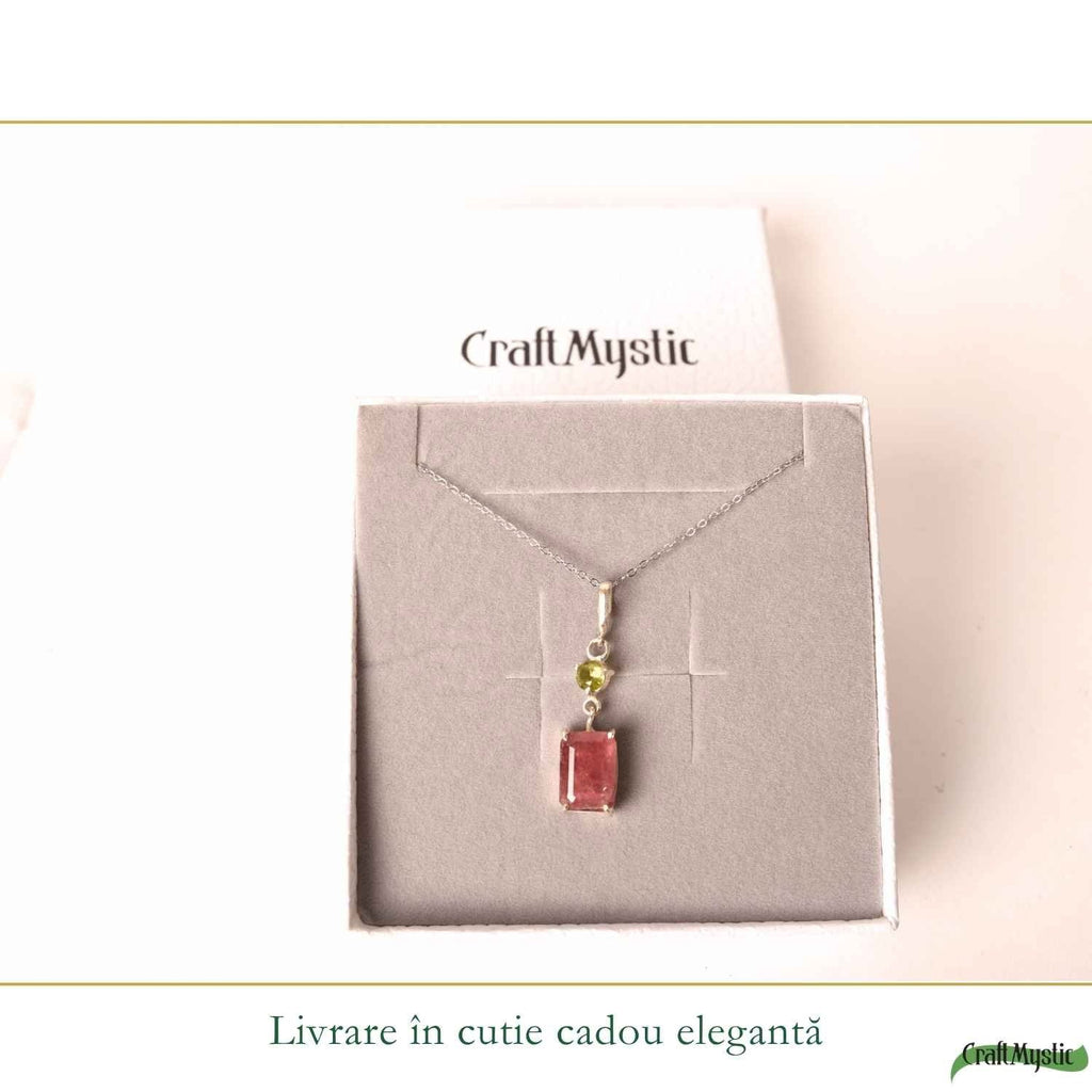 Colier Argint 925 cu Rubin si Turmalina Verde Naturala – Dragoste si Echilibru