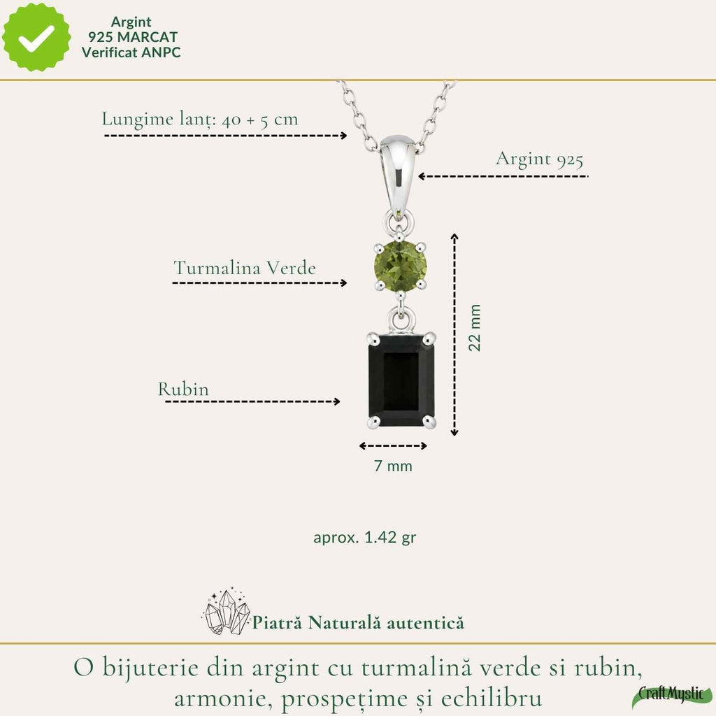 Colier cu Rubin și Turmalină Verde – CraftMystic