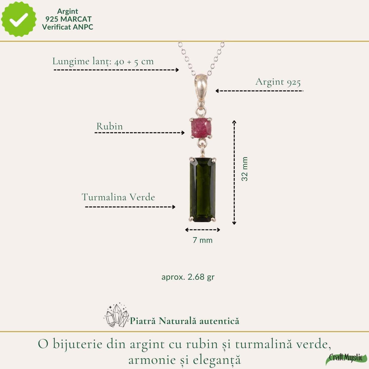 Colier cu Rubin și Turmalină Verde – CraftMystic