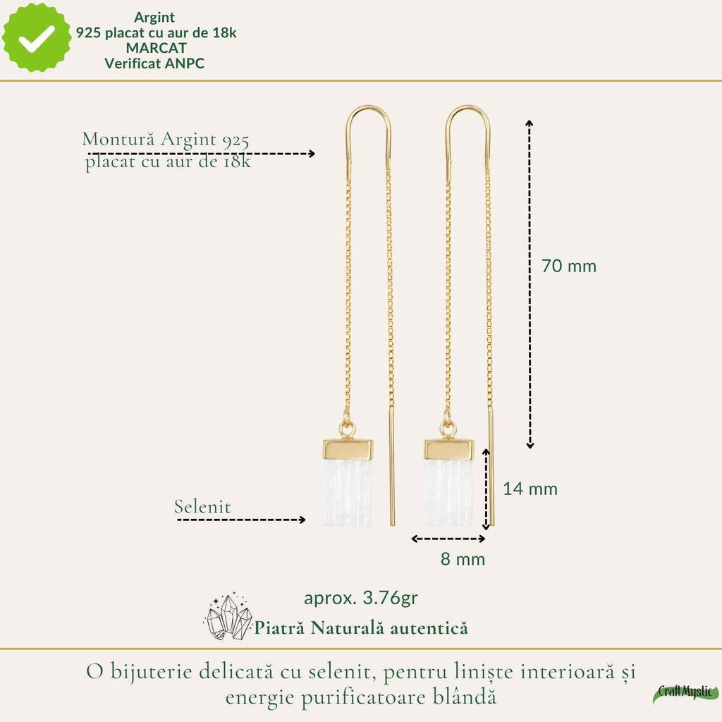 Cercei cu Selenit, Argint 925 placat aur 18k – CraftMystic