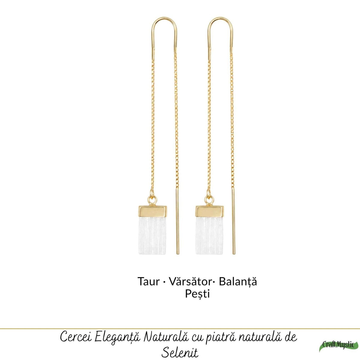 Cercei cu Selenit, Argint 925 placat aur 18k – CraftMystic