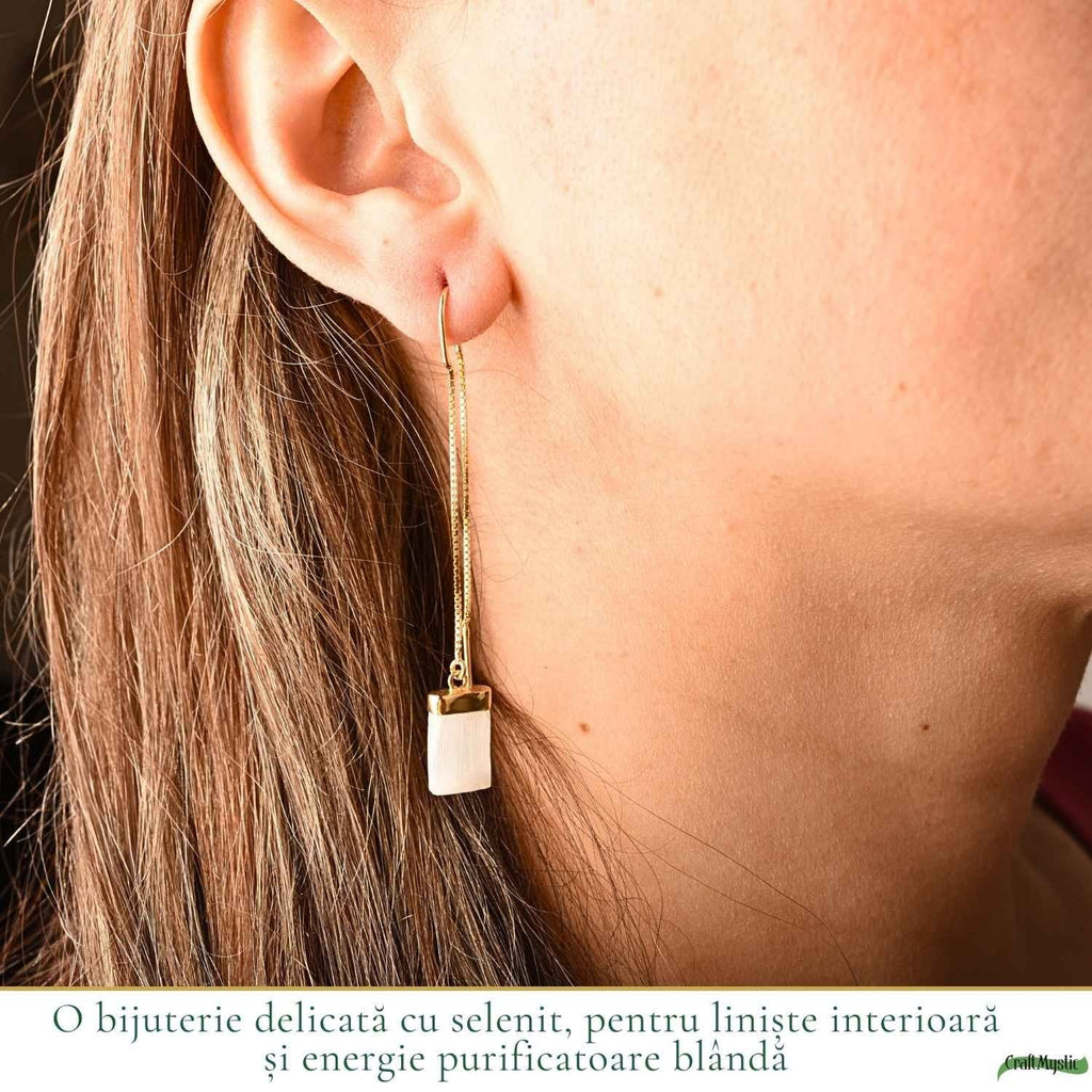 Cercei cu Selenit, Argint 925 placat aur 18k – CraftMystic