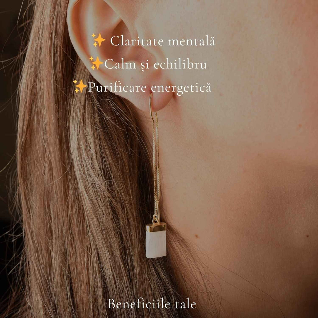 Cercei cu Selenit, Argint 925 placat aur 18k – CraftMystic