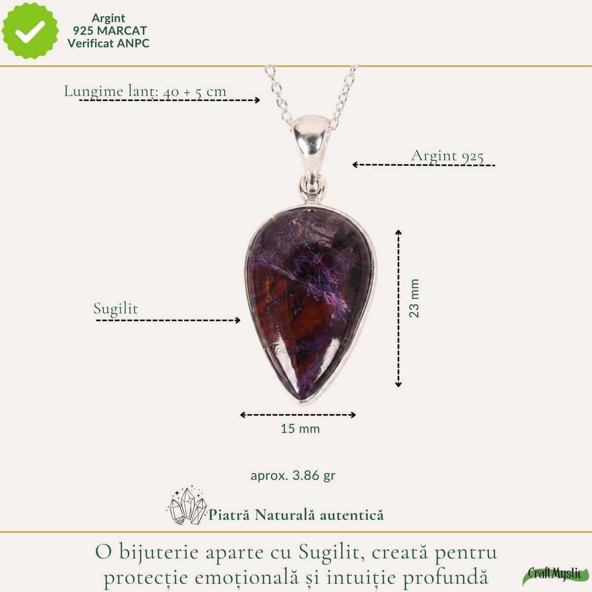 Colier cu Sugilit, Argint 925 – CraftMystic