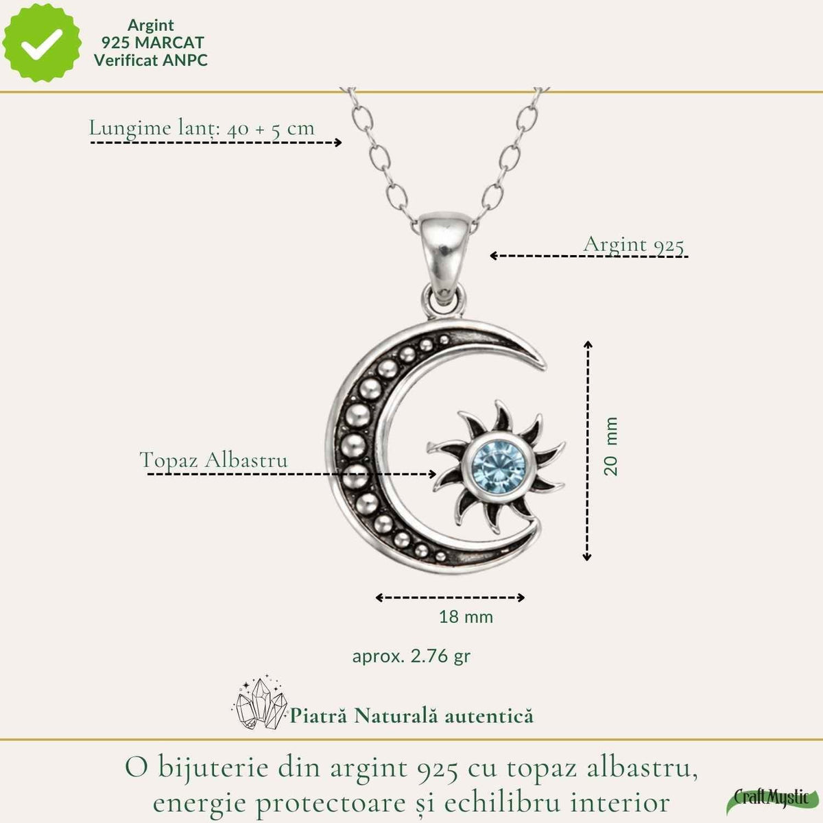 Colier cu Topaz, Argint 925 – CraftMystic