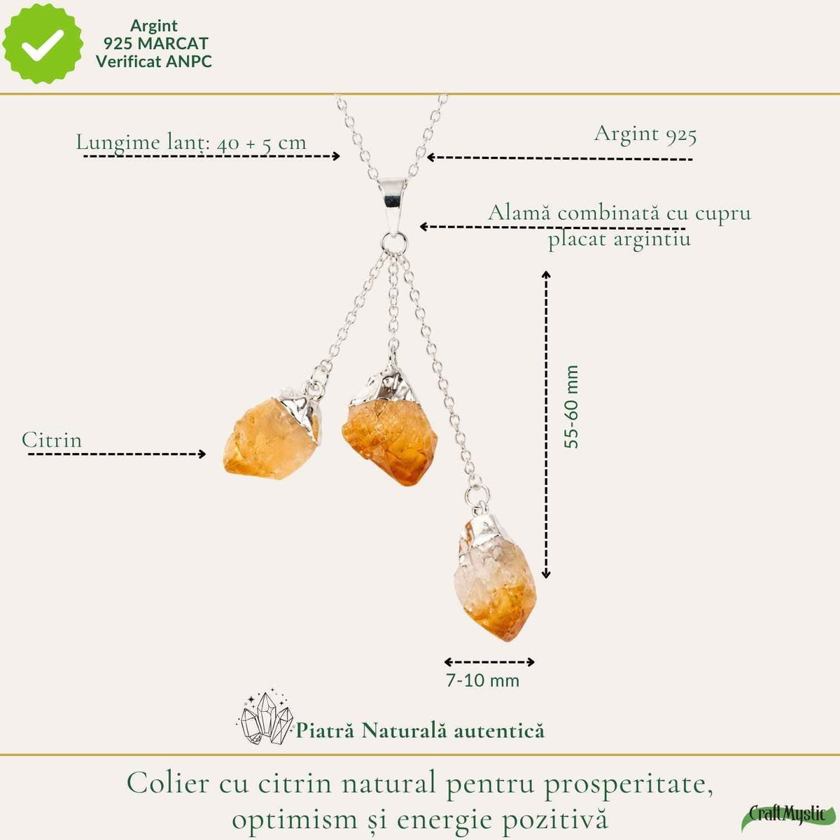 Colier cu Citrin, Argint 925 – CraftMystic