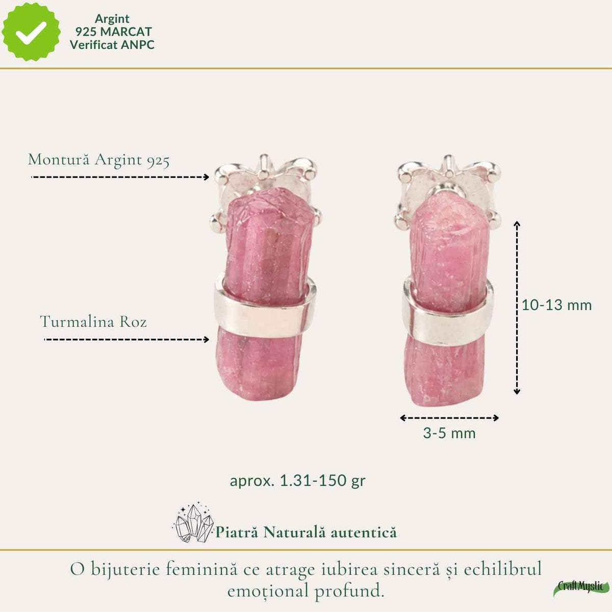Cercei cu Turmalină Roz, Argint 925 – CraftMystic