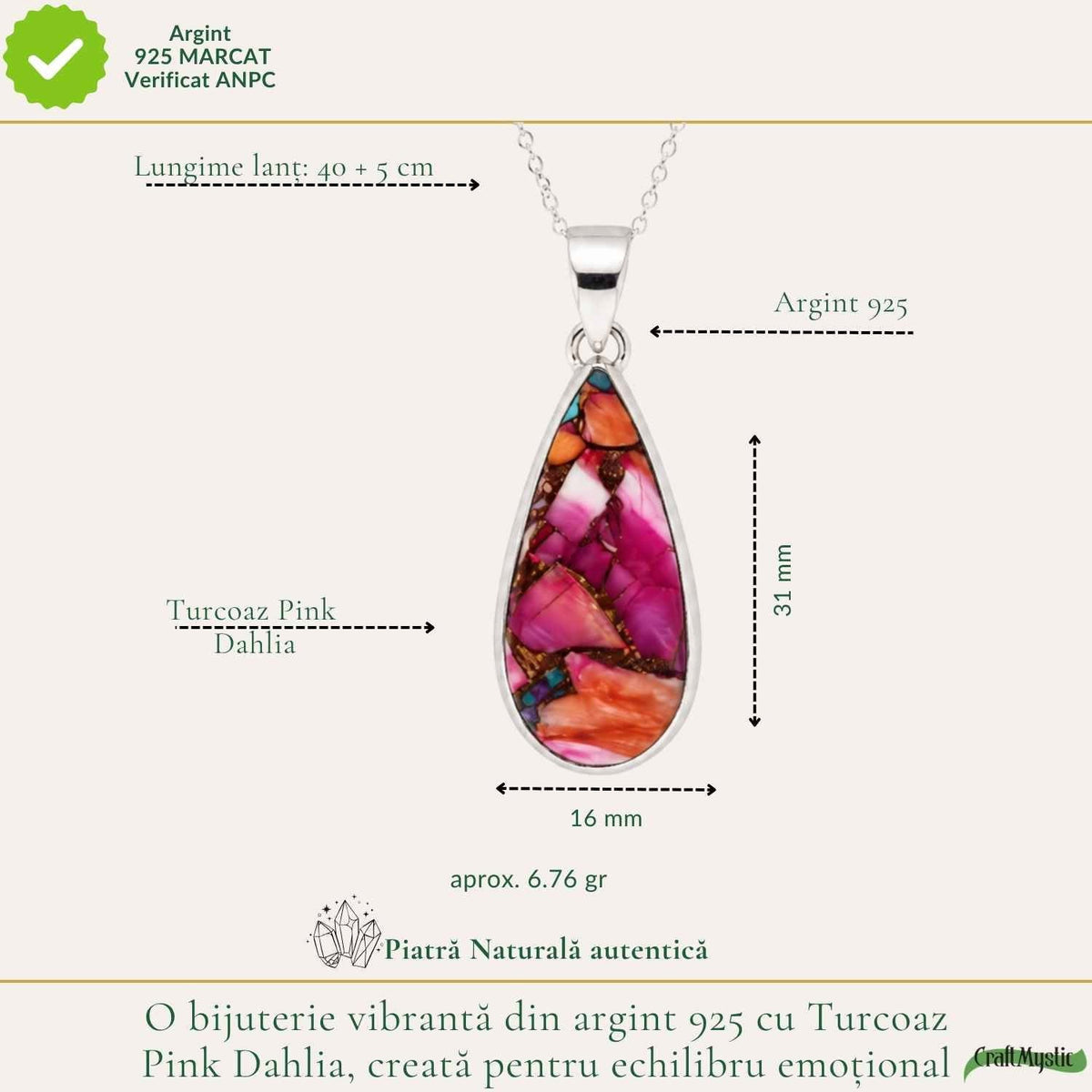 Colier cu Turcoaz, Argint 925 – CraftMystic